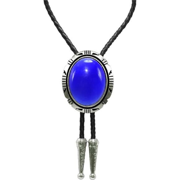 Bolo Tie Natural Colors Stone Blue Natural Stone 2 - Picture 3 of 6